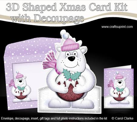 3D Xmas Polar Bears Pudding Shaped Card with Decoupage