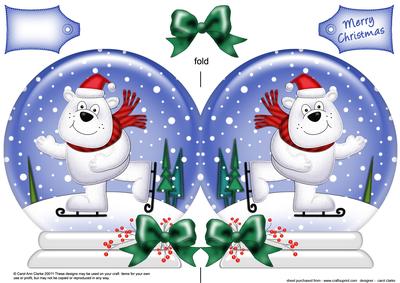 Xmas Skating Ben Polar Bear Snow Globe Shaped Card