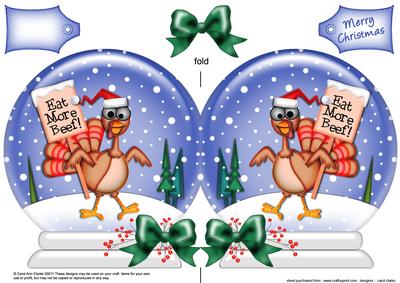 Xmas Percy Turkey Snow Globe Shaped Card