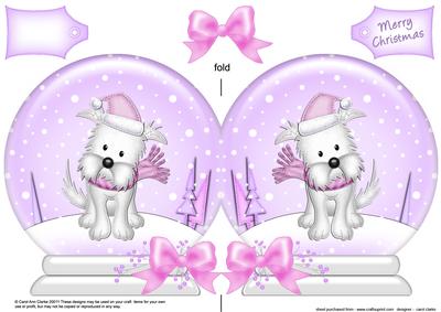 Xmas Westie Dog Snow Globe Shaped Card