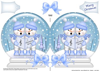 Xmas Singing Snowmen Snow Globe Shaped Card