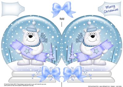 Xmas Ben Polar Bear's Cracker Snow Globe Shaped Card