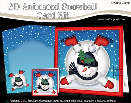 3D Oops Snowman Xmas Animated Moveable Snowball Card Kit
