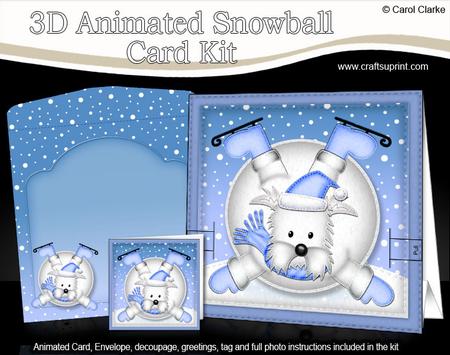 3D Oops Westie Dog Xmas Animated Moveable Snowball Card Kit