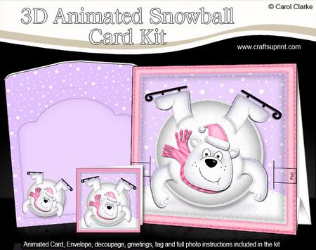 3D Oops Polar Bear Xmas Animated Moveable Snowball Card Kit