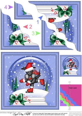 Xmas Skating Scottie Dog Snowglobe Wavy Corner Stacker