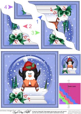 Xmas Sledging Penguin Snowglobe Wavy Corner Stacker