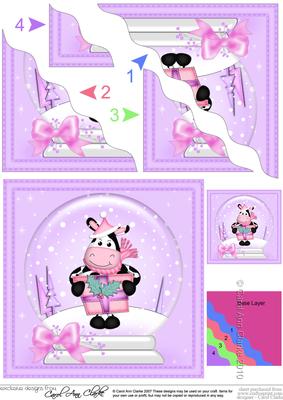 Xmas Milly Moo Cow's Present Snowglobe Wavy Corner Stacker