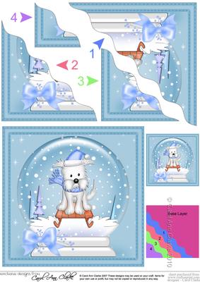 Xmas Sledging Westie Dog Snowglobe Wavy Corner Stacker