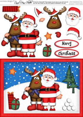 A5 Santa and Rudolph Quick Card N 3D Decoupage