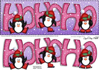 Large Dl Xmas Hohoho Penguins Quick Card with 3D Decoupage