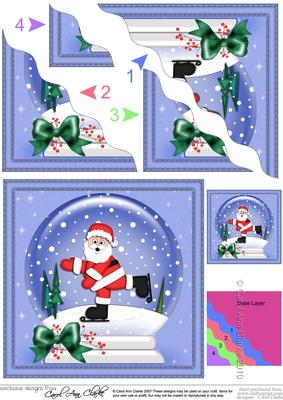 Xmas Skating Santa Snowglobe Wavy Corner Side Stacker Toppe