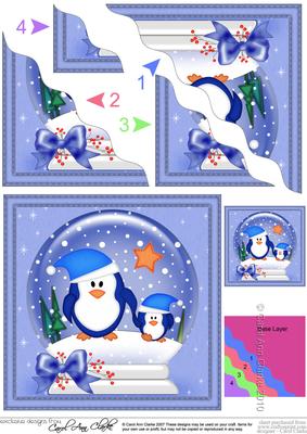 Xmas Penguins Snowglobe Wavy Corner Side Stacker