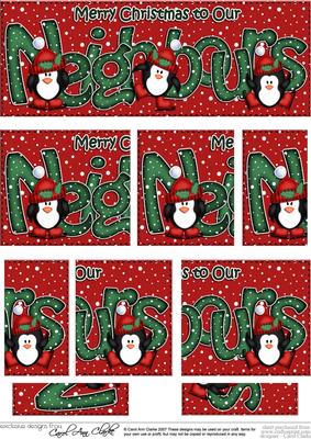 Christmas Neighbours with Penguins Dl Side Stacker Topper