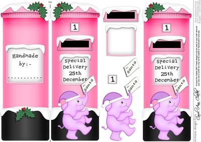Xmas Elephants Postbox Shaped Card N 3D Decoupage
