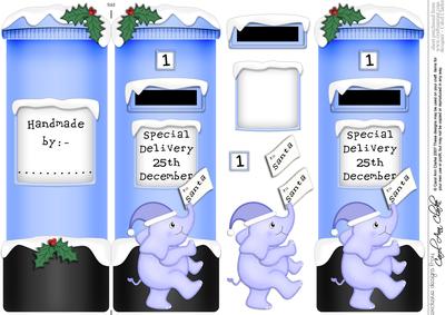 Xmas Elephants Postbox Shaped Card N 3D Decoupage