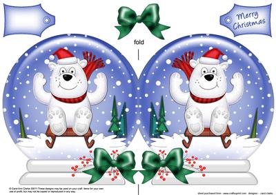 Xmas Sledging Ben Polar Bear Snow Globe Shaped Card