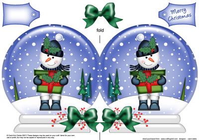 Xmas Snowman's Present Snow Globe Shaped Card