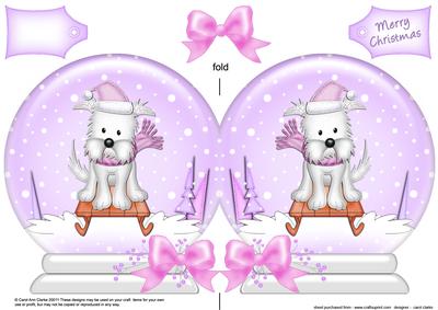 Xmas Sledging Westie Dog Snow Globe Shaped Card