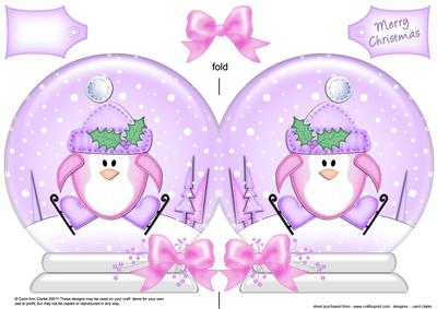 Xmas Skating Penguin Snow Globe Shaped Card