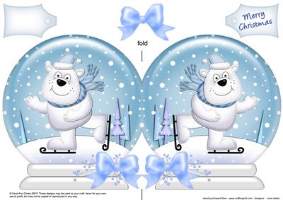 Xmas Skating Ben Polar Bear Snow Globe Shaped Card