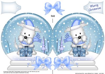Xmas Westie Dog's Present Snow Globe Shaped Card