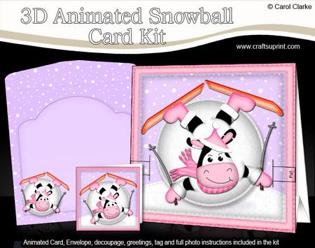 3D Oops Milly Moo Xmas Animated Moveable Snowball Card Kit