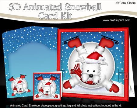 3D Oops Westie Dog Xmas Animated Moveable Snowball Card Kit