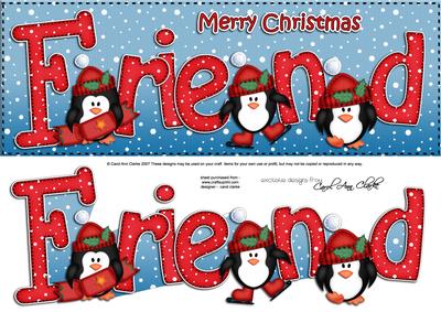 Large Dl Xmas Friend with Penguins Quick Card 3D Decoupage