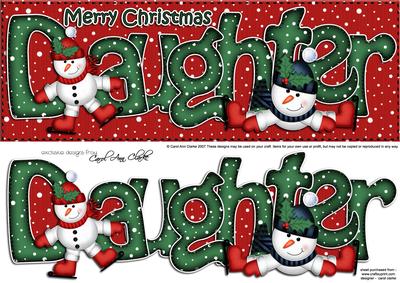 Large Dl Xmas Daughter with Snowmen Quick Card 3D Decoupage