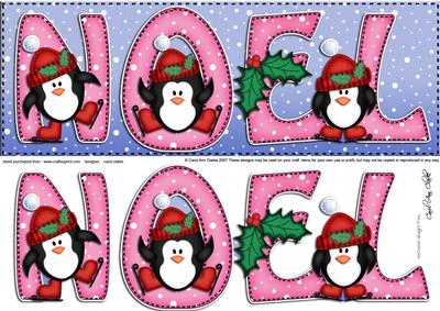 Large Dl Xmas Noel with Penguins Quick Card N 3D Decoupage