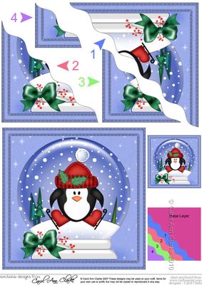 Xmas Skating Penguin Cracker Snowglobe Wavy Corner Stacker