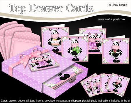 3D Top Drawer Milly Moo Cow Notelet Cards Bumper Kit