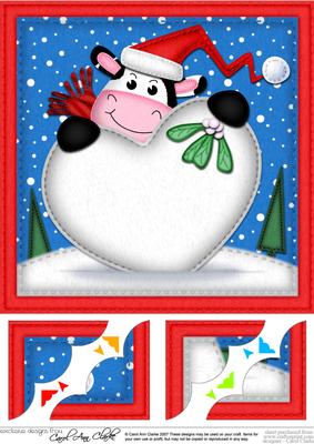 8 x 8 Milly Moo Cow Xmas Love Scalloped Corner Topper