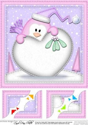 8 x 8 Penguin Xmas Love Scalloped Corner Topper