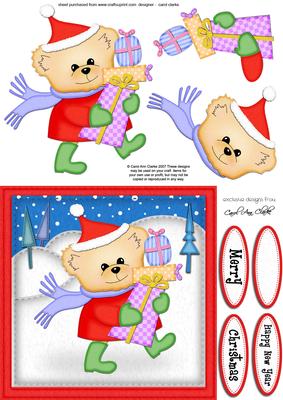 Xmas Teddy Bear Quick Card N 3D Decoupage