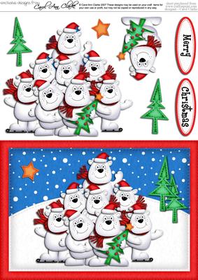 A5 Xmas Polar Bears Quick Card N 3D Decoupage
