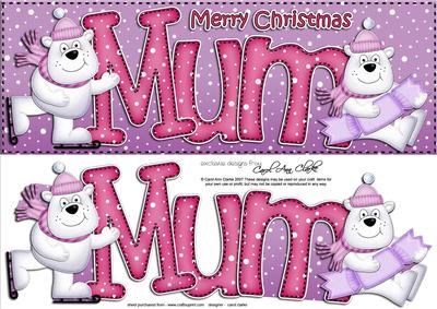 Large Dl Xmas Mum with Polar Bears Quick Card 3D Decoupage