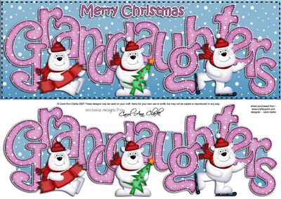 Large Dl Xmas Granddaughters with Polar Bears Quick Card 3D