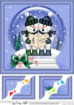 8 x 8 Xmas Singing Snowmen Snowglobe Scalloped Corner