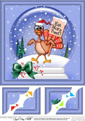 8 x 8 Xmas Percy Turkey Snowglobe Scalloped Corner