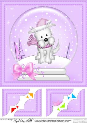 8 x 8 Xmas Jess Westie Dog Snowglobe Scalloped Corner