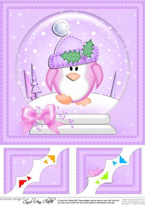 8 x 8 Xmas Penguin Snowglobe Scalloped Corner