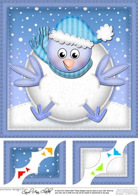 8 x 8 Xmas Oops Robin Snowball Scalloped Corner Topper