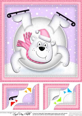 8 x 8 Xmas Oops Polar Bear Snowball Scalloped Corner Topper