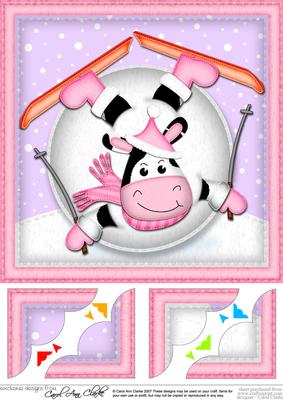8 x 8 Xmas Oops Milly Moo Snowball Scalloped Corner Topper