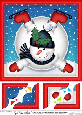 8 x 8 Xmas Oops Snowman Snowball Scalloped Corner Topper