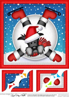 8 x 8 Xmas Oops Scottie Dog Snowball Scalloped Corner Topper