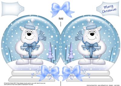 Xmas Ben Polar Bear's Present Snow Globe Shaped Card