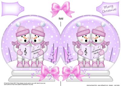 Xmas Singing Snowmen Snow Globe Shaped Card